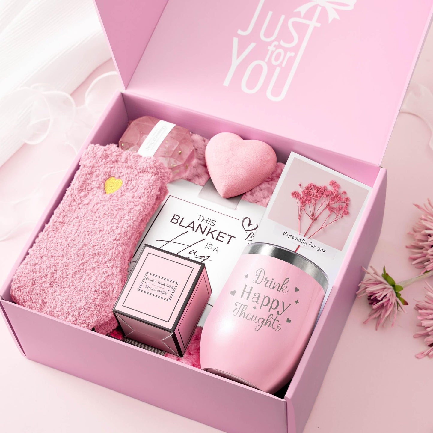 Valentines Day Gifts for Her Wife Girlfriend Women, Self Care Get Well Soon Gifts, Luxury Rose Spa Bath Gift Basket - Unique Birthday Christmas Mothers Day for Mom Grandma Daughter