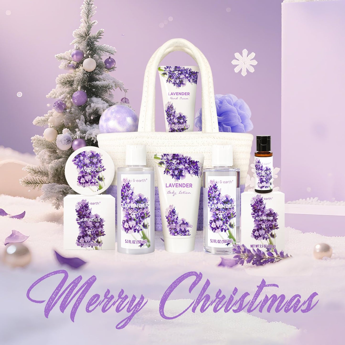 BODY & EARTH Spa Gift Baskets for Women 11pcs Lavender Gift Sets with Bubble Bath, Shower Gel, Body Lotion, Mom Birthday Gifts, Spa Kit, Purple Gift, Valentines Day Gifts for Her