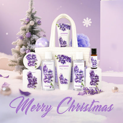 BODY & EARTH Spa Gift Baskets for Women 11pcs Lavender Gift Sets with Bubble Bath, Shower Gel, Body Lotion, Mom Birthday Gifts, Spa Kit, Purple Gift, Valentines Day Gifts for Her