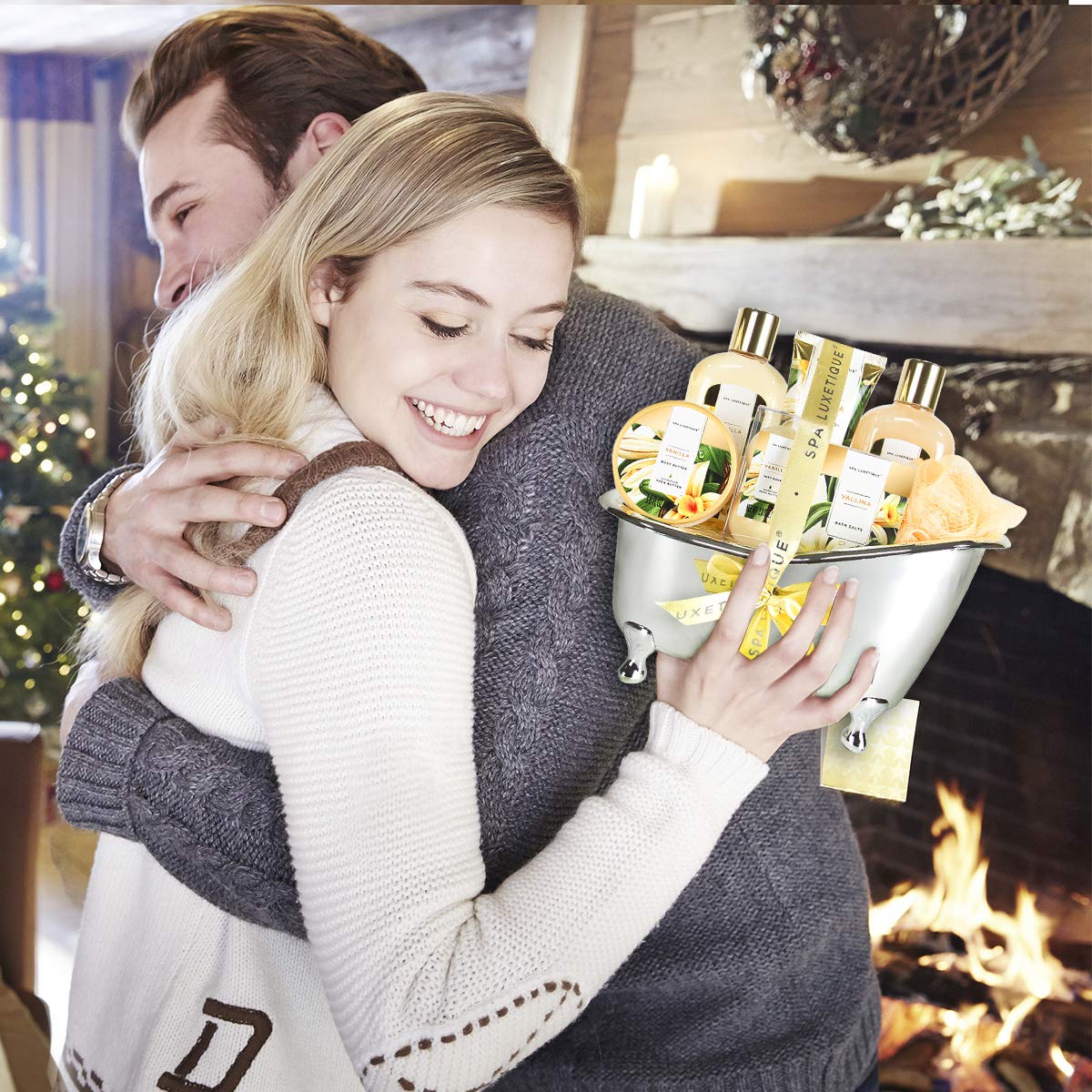 Gifts for Women, Spa Luxetique Spa Gift Baskets for Women, 8 Pcs Vanilla Bath Gift Sets, Vanilla Gift Baskets, Valentine's Day Gifts