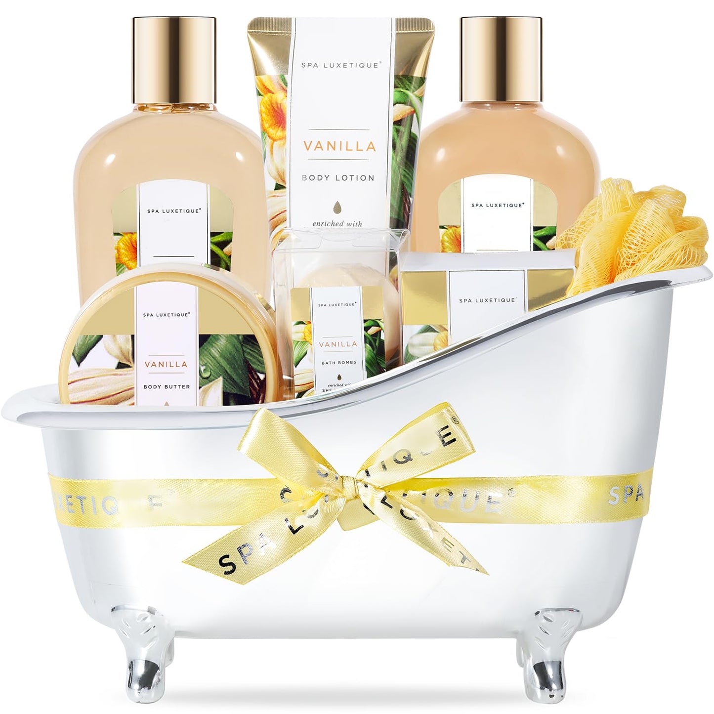 Gifts for Women, Spa Luxetique Spa Gift Baskets for Women, 8 Pcs Vanilla Bath Gift Sets, Vanilla Gift Baskets, Valentine's Day Gifts