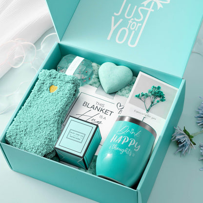 LE CADEAU Valentine's Day Gifts for Wife Girlfriend Her, Get Well Soon Gifts Self Care Gifts, Gardenia Spa Gift Basket Care Package with Blanket, Birthday Christmas for Mom Best Friend Women