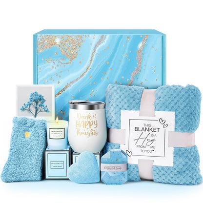 Self Care Get Well Soon Gifts for Women, Luxury Ocean Spa Gift Basket with Flannel Blanket - Unique Birthday Christmas Mother's Valentines Day Gifts for Mom Wife Girlfriend Best Friend Sister Her